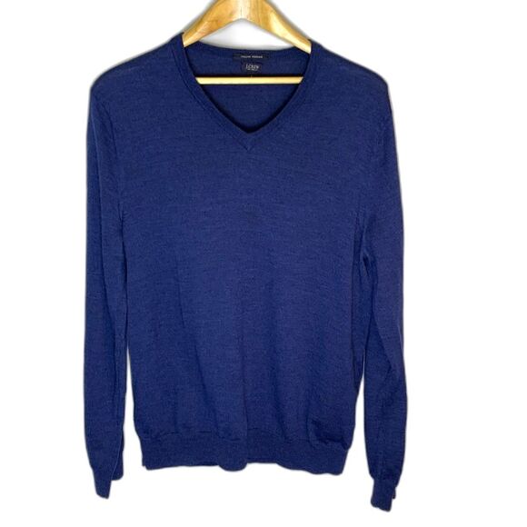 J. Crew Bright Navy Blue 100% Merino Wool V-Neck Long Sleeve Sweater Size L - Picture 10 of 11